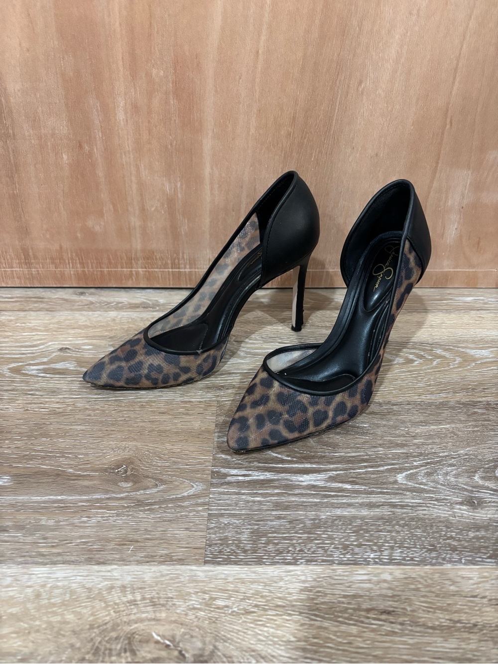 Jessica Simpson Leopard Print Pointed Toe Pumps with Black Heel
